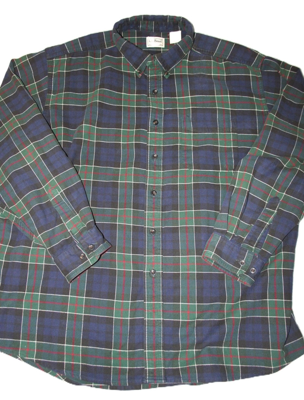 L.L. Bean Shirt Mens XL Green Plaid Button Up Long Sleeve Flannel Cotton